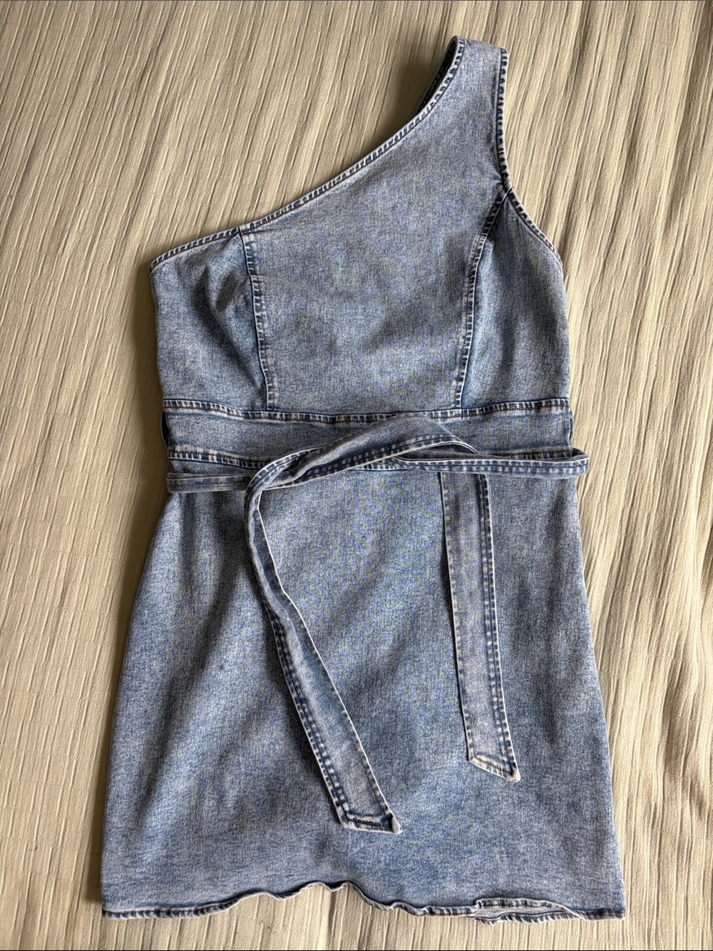 Le Lis Light Blue One-Shoulder Denim Dress